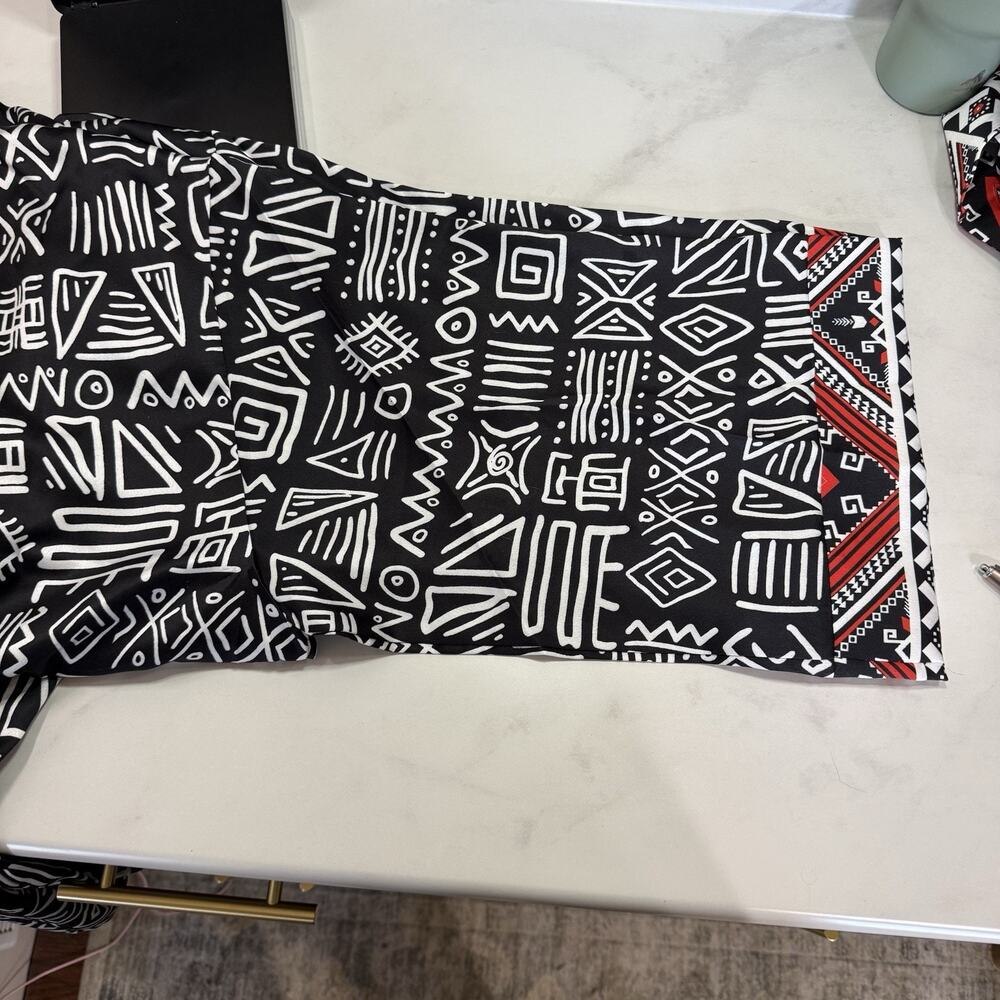 Amania Afrik Long Satin Robe Size S-L Black White Monaco African Print Pockets - Picture 7 of 11
